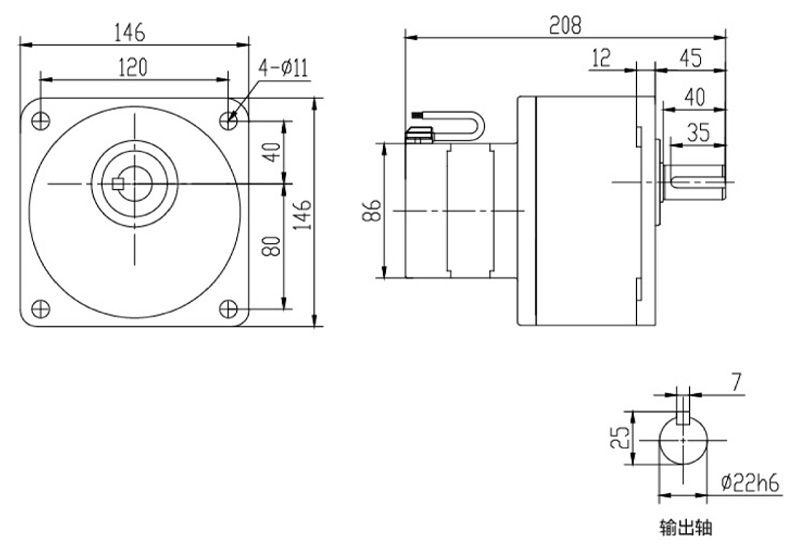 SV22-200W（B法兰）微型永磁减速电机图纸